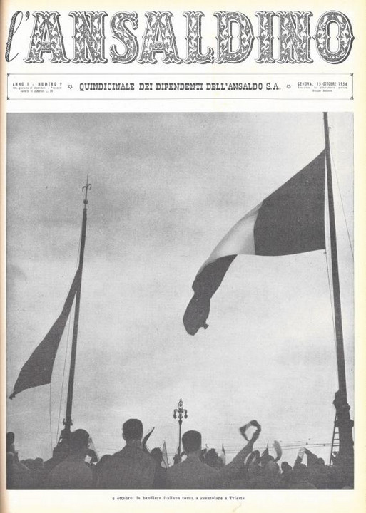 p. 1 (copertina), la bandiera italiana torna a sventolare a Trieste, 5 ottobre 1954
